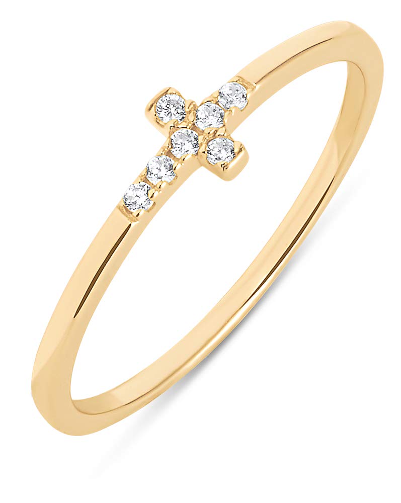 Milla Cross Rings for Women â€“ 925 Sterling Silver or 14K Gold Plated Stackable Ring â€“ Christian Gifts for Women, Catholic Jewelry, Faith and Religious Presents for Her (14K Gold Plated, Size 8) - Image 1